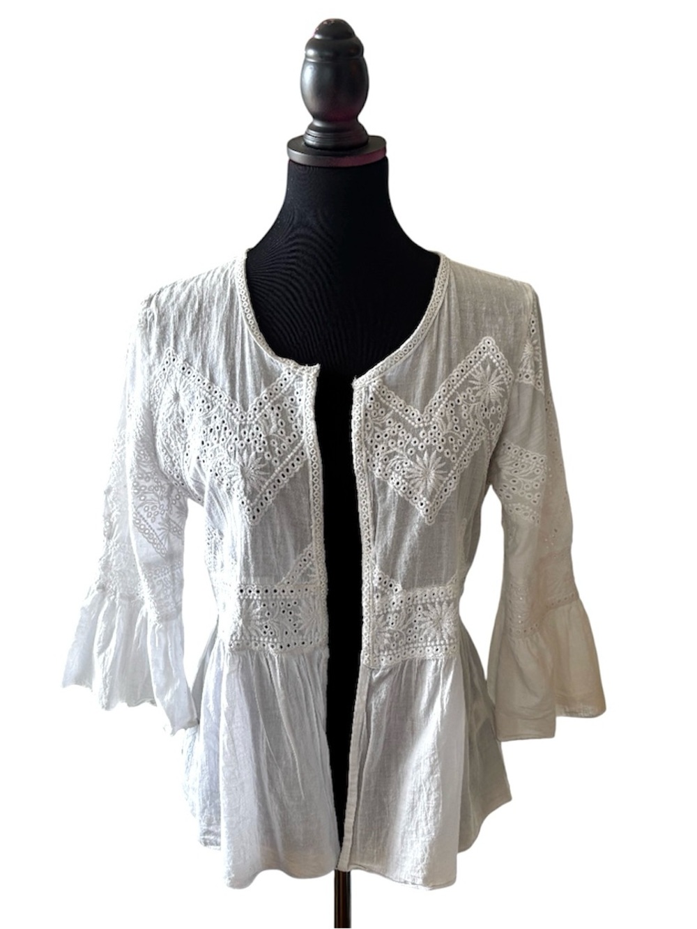 NWT Adiva White Eyelet Peplum Cotton Women's Jacket Top
